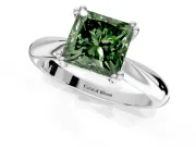Solitaire Engagement Ring Setting for Fancy Green Princess Cut Center with Reverse Tapered Band and Prong Head in White Gold