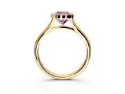 Solitaire Engagement Ring Setting for Fancy Pink Cushion Cut Center with V Split Shank and Bezel Head in Yellow Gold