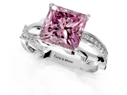 Solitaire Engagement Ring Setting for Fancy Pink Princess Cut Center with Pave and Plain Crossover Band and Prong Head in Sterling Silver