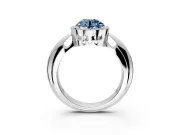 Halo Engagement Ring Setting for Fancy Blue Round Cut Center with Tapered Plain Band and Prong Head in White Gold