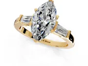 3 Stone Engagement Ring Setting for Marquise Center with Channel Baguette Accents and Prong Head in Yellow Gold