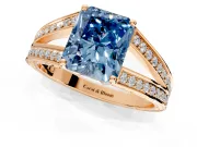 Split Shank Engagement Ring Setting for Fancy Blue Radiant Cut Center with Pave Split Shank and Prong Head in Rose Gold