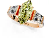 Channel-Set Engagement Ring Setting for Fancy Yellow Marquise Center with Baguette Band and Prong Head in Rose Gold