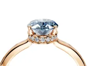 Hidden Halo Engagement Ring Setting for Fancy Blue Oval Center with Wide Flat Plain Band and Prong Head in Rose Gold