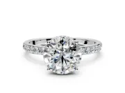 Hidden Halo Engagement Ring Setting for Round Cut Center with Pave Band and Prong Head in Platinum