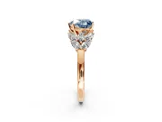 Leaf Cluster Engagement Ring Setting for Fancy Blue Heart-Shaped Center with Marquise Accents and Prong Head in Rose Gold