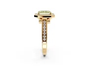 Halo Engagement Ring Setting for Fancy Yellow Radiant Cut Center with Outer Bezel Rim, Pave Band and Prong Head in Yellow Gold