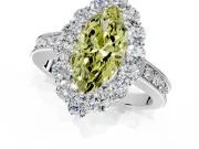 Halo Engagement Ring Setting for Fancy Yellow Marquise Center with Milgrain Channel Band and Prong Head in Sterling Silver