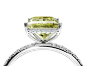 Hidden Halo Engagement Ring Setting for Fancy Yellow Princess Cut Center with Pave Band and Prong Head in Platinum