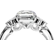 Cluster Engagement Ring Setting for Asscher Cut Center with Bezel Accent Clusters and Prong Head in Sterling Silver