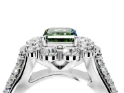 Large Accent Halo Engagement Ring Setting for Fancy Green Emerald Cut Center with Pave Split Shank and Prong Head in Platinum