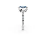 Accent Halo Engagement Ring Setting for Fancy Blue Radiant Cut Center with Full-Length Pave Band and Prong Head in Sterling Silver