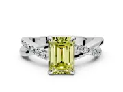 Solitaire Engagement Ring Setting for Fancy Yellow Emerald Cut Center with Half-Pave Crossover Band and Prong Head in Platinum