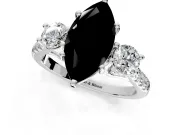 3 Stone Engagement Ring Setting for Fancy Black Marquise Center with Crossover Basket, Pave Band and Prong Head in White Gold