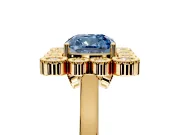 Cluster Halo Engagement Ring Setting for Fancy Blue Cushion Cut Center with Milgrain Bezel Accents and Prong Head in Yellow Gold