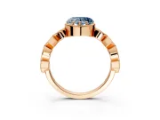 Milgrain Bezel Engagement Ring Setting for Fancy Blue Heart-Shaped Center with Marquise Stations and Bezel Head in Rose Gold