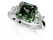Floral Engagement Ring Setting for Fancy Green Asscher Cut Center with Marquise Cluster Shoulders and Prong Head in Sterling Silver