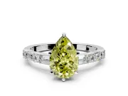 Baguette Engagement Ring Setting for Fancy Yellow Pear-Shaped Center with Alternating Bar-Set Band and Prong Head in Platinum