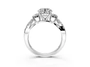 3 Stone Engagement Ring Setting for Round Cut Center with Pave Split Shank and Prong Head in White Gold