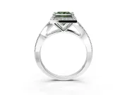 Halo Engagement Ring Setting for Fancy Green Princess Cut Center with Pave Split Shank and Prong Head in Platinum