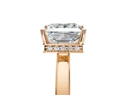 Hidden Halo Engagement Ring Setting for Princess Cut Center with Wide Flat Plain Band and Prong Head in Rose Gold