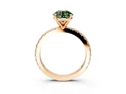 Solitaire Engagement Ring Setting for Fancy Green Round Cut Center with Fine Pave Band and Claw Prong Head in Rose Gold