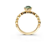 Solitaire Engagement Ring Setting for Fancy Green Marquise Center with Beaded Bezel Station Band and Prong Head in Yellow Gold