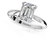 Solitaire Engagement Ring Setting for Emerald Cut Center with Reverse Tapered Band and Prong Head in Platinum