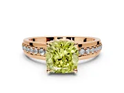 Solitaire Engagement Ring Setting for Fancy Yellow Cushion Cut Center with Raised Channel Band and Prong Head in Rose Gold