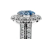 Large Accent Halo Engagement Ring Setting for Fancy Blue Oval Center with Pave Split Shank and Prong Head in Sterling Silver