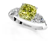 3 Stone Engagement Ring Setting for Fancy Yellow Cushion Cut Center with Large Pear-Shaped Accents and Prong Head in Platinum