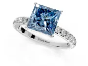 Solitaire Engagement Ring Setting for Fancy Blue Princess Cut Center with Large Accent Band and Prong Head in Sterling Silver