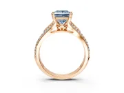 Solitaire Engagement Ring Setting for Fancy Blue Princess Cut Center with Pave Rail Split Shank and Prong Head in Rose Gold