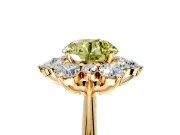 Small-Accent Cluster Halo Engagement Ring Setting for Fancy Yellow Round Cut Center with Plain Band and Prong Head in Yellow Gold