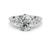 3 Stone Engagement Ring Setting for Oval Center with Large Pear-Shaped Accents and Prong Head in Platinum