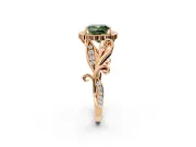 Halo Engagement Ring Setting for Fancy Green Cushion Cut Center with Leaf Motif Split Shank and Prong Head in Rose Gold