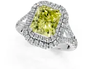 Double Halo Engagement Ring Setting for Fancy Yellow Radiant Cut Center with Narrow Pave Split Shank and Prong Head in Sterling Silver