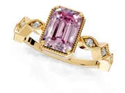 Milgrain Bezel Engagement Ring Setting for Fancy Pink Emerald Cut Center with Marquise Stations and Bezel Head in Yellow Gold