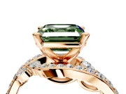 Solitaire Engagement Ring Setting for Fancy Green Asscher Cut Center with Pave Bypass Twist Band and Prong Head in Rose Gold