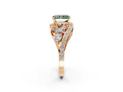 Halo Engagement Ring Setting for Fancy Green Radiant Cut Center with Marquise and Pave Bypass Band and Prong Head in Rose Gold