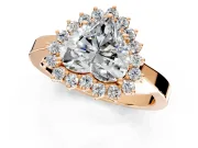 Starburst Halo Engagement Ring Setting for Heart-Shaped Center with Flat Cathedral Band and Prong Head in Rose Gold