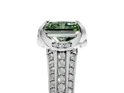Solitaire Engagement Ring Setting for Fancy Green Radiant Cut Center with Accented Split Shank and Prong Head in Platinum
