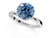Solitaire Engagement Ring Setting for Fancy Blue Round Cut Center with Fine Wire Band and Prong Head in Platinum