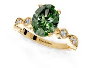 Solitaire Engagement Ring Setting for Fancy Green Oval Center with Milgrain Bezel Accents and Prong Head in Yellow Gold