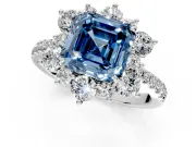 Floral Halo Engagement Ring Setting for Fancy Blue Asscher Cut Center with Pave Accents and Prong Head in Platinum