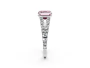 Solitaire Engagement Ring Setting for Fancy Pink Asscher Cut Center with Pave Split Shank and Prong Head in Sterling Silver