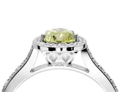 Halo Engagement Ring Setting for Fancy Yellow Pear-Shaped Center with Pave Accents, Heart Basket and Prong Head in Platinum