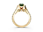 Solitaire Engagement Ring Setting for Fancy Green Emerald Cut Center with Pave Cathedral Shoulders and Prong Head in Yellow Gold