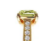 Solitaire Engagement Ring Setting for Fancy Yellow Asscher Cut Center with Milgrain-Framed Pave Band and Prong Head in Yellow Gold
