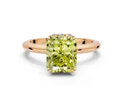 Hidden Halo Engagement Ring Setting for Fancy Yellow Radiant Cut Center with Plain Rounded Band and Prong Head in Rose Gold